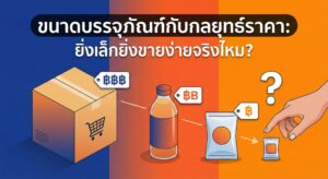 ขนาดบรรจุภัณฑ์กับกลยุทธ์ราคา แสดงตัวอย่างแพ็กเกจไซซ์ใหญ่ กลาง และเล็ก พร้อมเปรียบเทียบราคาเพื่ออธิบายว่ายิ่งเล็กยิ่งขายง่ายจริงหรือไม่